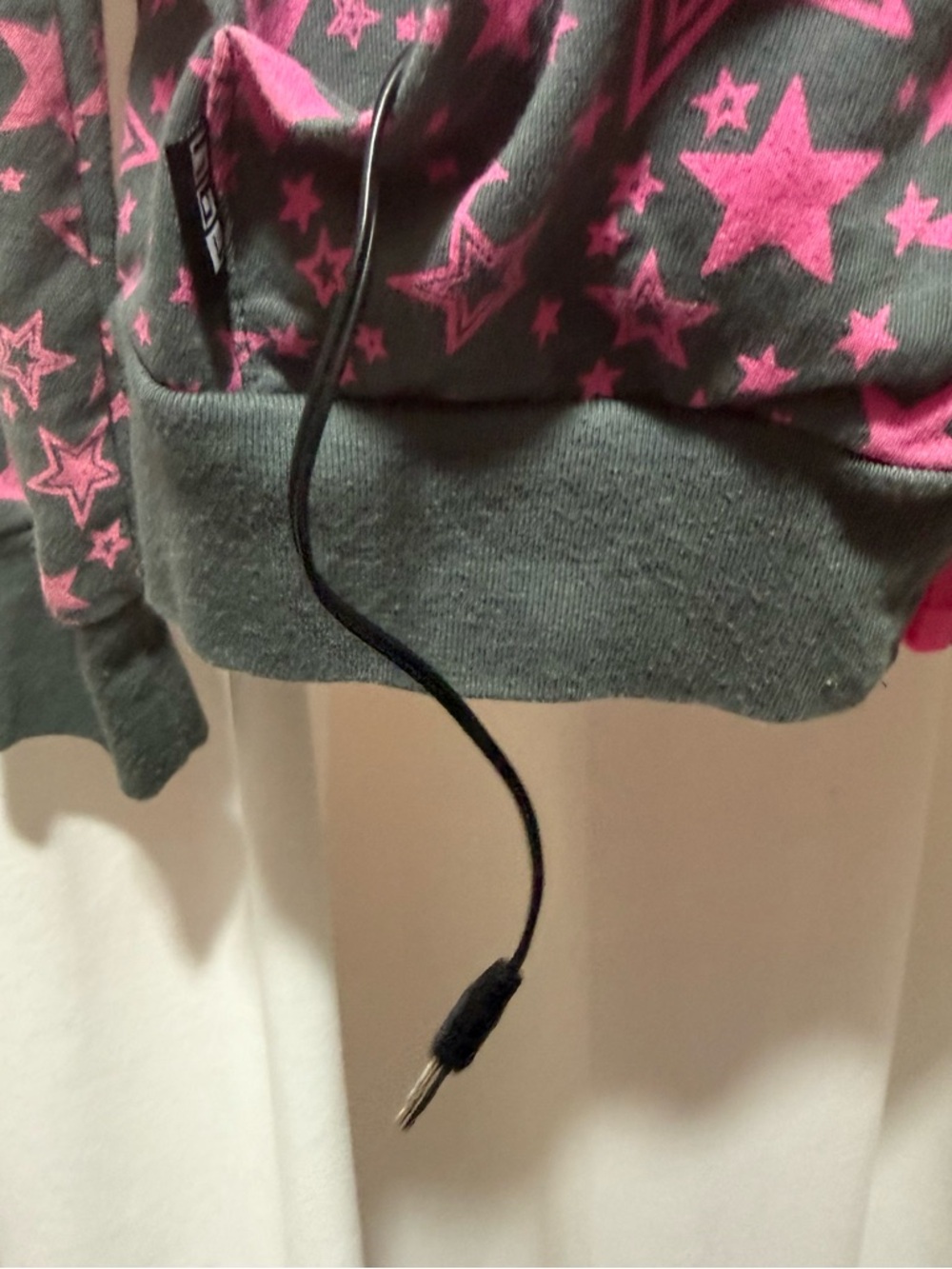 hoodiebuddie Star Print Zip Hoodie - Gray with Hot Pink Stars - Picture 4 of 5